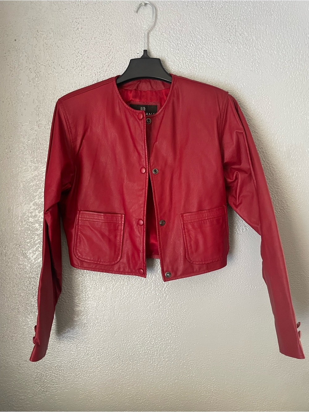Cropped Red Leather Snap-Front Jacket by Enziani